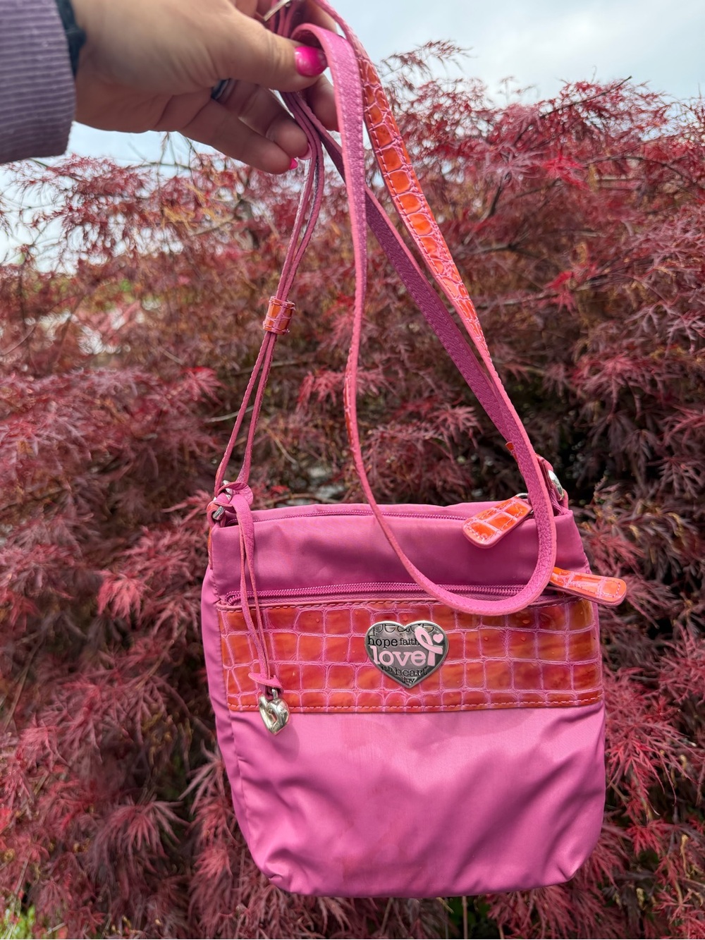 Brighton breast cancer awareness Crossbody Bag w/ Croc Trim - Limited Editio